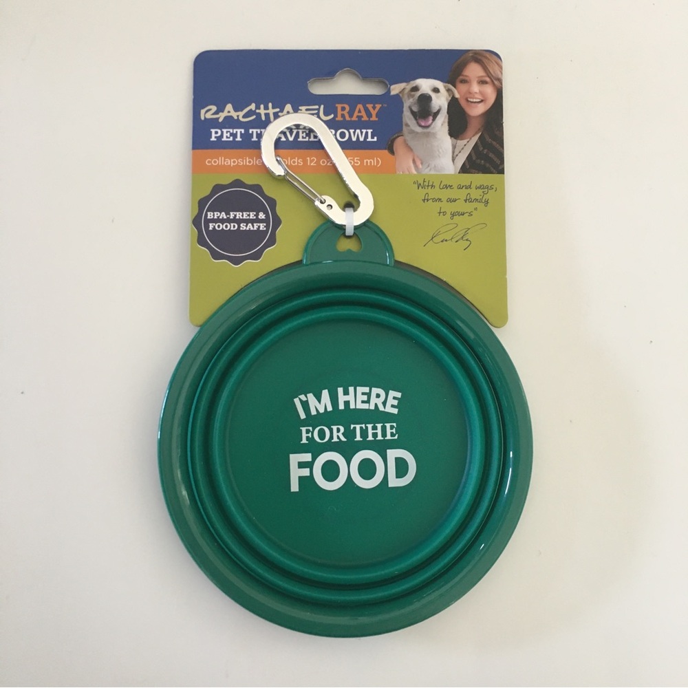 NEW Rachael Ray Pet Travel Bowl Collapsible with Clip Holds 12 oz Green